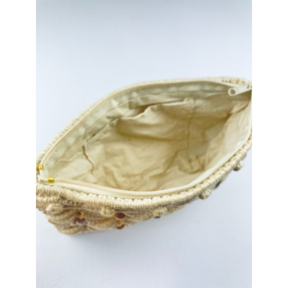 ~ Boho Macrame Wristlet Bag Clutch Purse Festival Cream Wood Beads Handbag - Picture 13 of 13